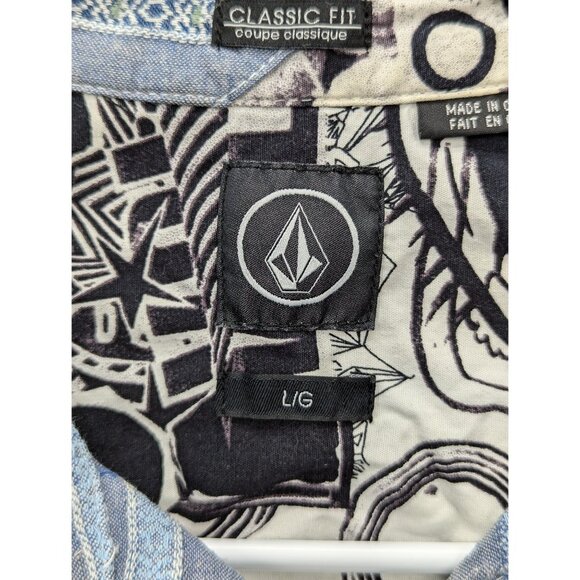Volcom Linen Boho Button Up Shirt Mens LG Beach Travel Cali Hippie Surfer Skate - Picture 11 of 12